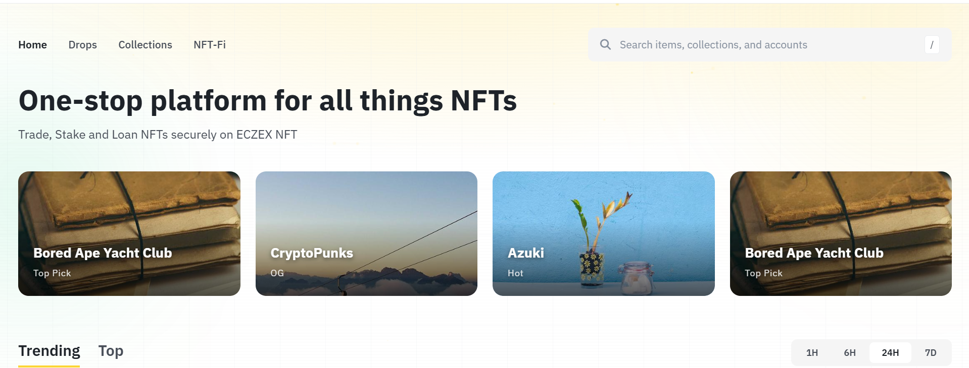 NFT marketplace trending collections