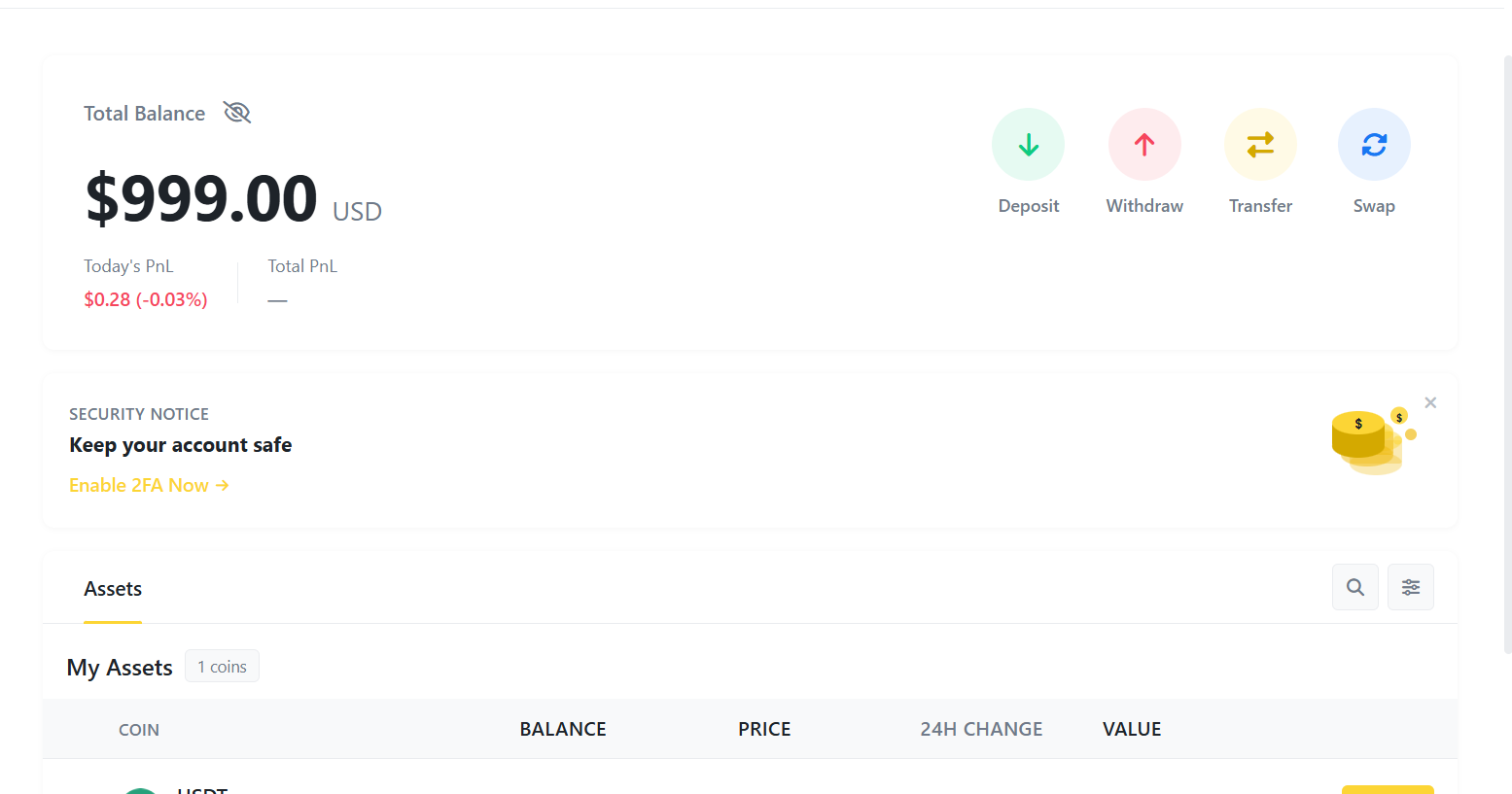 Portfolio balance and assets screen